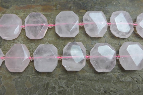 Natural Rose Quartz Chunky Beads - Pink Quartz Necklace Beads - Faceted Stone Supplies - Pink Gemstone Pendant Beads - Natural Stone -15inch