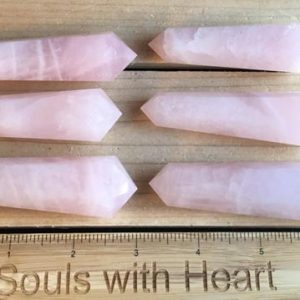 Shop Rose Quartz Points & Wands! Rose Quartz Gemstone Vogel, Double terminated, 6 Sided, Love Stone,Healing Stone, Healing Crystal, Chakra  Stone, Spiritual Stone | Natural genuine stones & crystals in various shapes & sizes. Buy raw cut, tumbled, or polished gemstones for making jewelry or crystal healing energy vibration raising reiki stones. #crystals #gemstones #crystalhealing #crystalsandgemstones #energyhealing #affiliate #ad