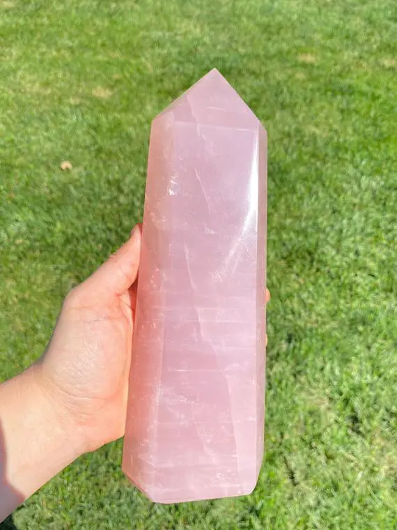 Rose Quartz Point - Large Rose Quartz Crystal - Polished Rose Quartz Crystal Point - Standing Rose Quartz Tower - Pink Crystal Decor - 12