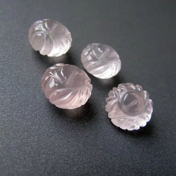 Rose Quartz Carved Rondelles • Matching Pair / Single • 13x9mm • Focal Beads • Aaa Natural Gemstone • Pale Blush Pink