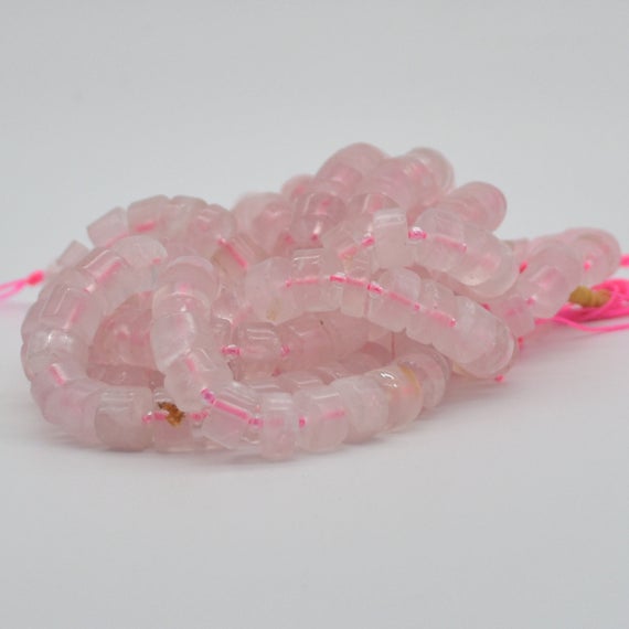 Natural Hand Polished Rose Quartz Semi-precious Gemstone Rondelle / Spacer Beads - 10mm X 5mm - 15" Strand