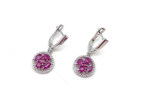 Ruby Silver Earrings // Flower Ruby Earrings // Multi Stone Ruby Earrings // July Birthstone //pink Ruby Flower Earrings //  925 Silver