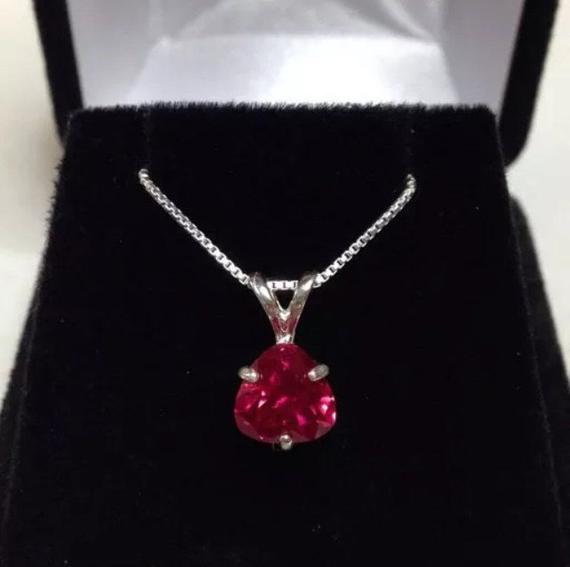 Beautiful 1.3ct Trillion Cut Ruby Necklace Sterling Silver Solitaire Ruby Pendant Trends Jewelry Gifts July Birthstone Mom Bride Valentines
