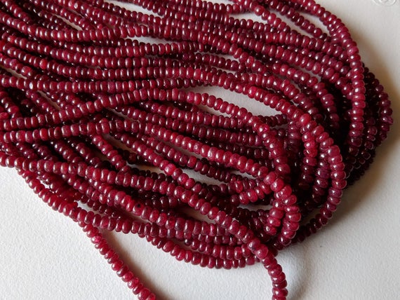 3.5mm Ruby Red Corundum Plain Beads, Red Corundum Plain Rondelle Beads, Red Corundum For Jewelry (8in To 16in Options) - Aag39