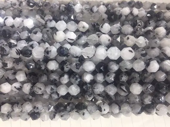 Rutilated Quartz  Faceted Star Cut Shape Beads - Black And White Stone Beads For Bracelets - Wholesale Craft Supplies - Jewelry Making Ideas