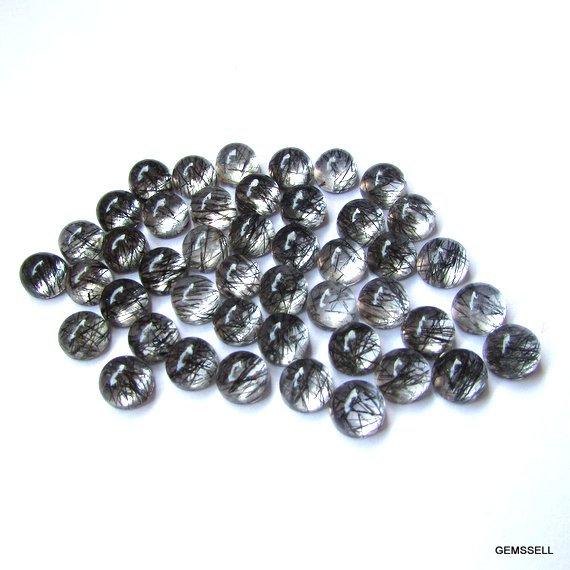 10 Pieces 6mm Black Rutile Cabochon Round Gemstone, Black Rutilated Quartz Cabochon Round Gemstone, Black Rutilated Round Cabochon Gemstone