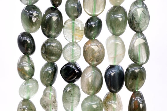 Genuine Natural Rutilated Quartz Gemstone Beads 7-9mm Green Pebble Nugget Aa Quality Loose Beads (108434)