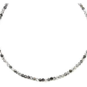 Rutile Tourmalated Quartz Necklace Natural Black Solid Strand Dainty Small Sterling Silver 14k Gold Filled Micro Faceted 19 20 Inches Simple