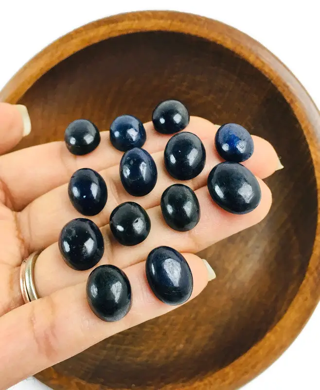 Sapphire Crystal (1) Xs Cabochon Sapphire Black Blue Crystal (oval Round Flat) Polished Tumbled Small Stone Natural Gemstone Supply Jewelry