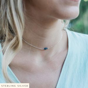 Shop Sapphire Necklaces! Dainty blue sapphire gemstone thin choker necklace in bronze, silver, gold or rose gold – Handmade to order. September birthstone choker. | Natural genuine Sapphire necklaces. Buy crystal jewelry, handmade handcrafted artisan jewelry for women.  Unique handmade gift ideas. #jewelry #beadednecklaces #beadedjewelry #gift #shopping #handmadejewelry #fashion #style #product #necklaces #affiliate #ad