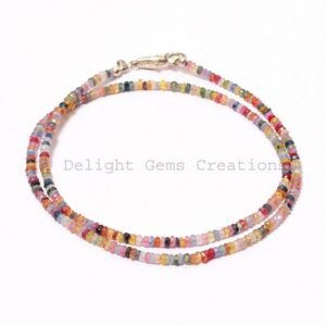 natural multi sapphire beaded necklace, 3.5-4mm multi color sapphire faceted rondelle bead necklace, september birthstone sparkling jewelry | Natural genuine Sapphire necklaces. Buy crystal jewelry, handmade handcrafted artisan jewelry for women.  Unique handmade gift ideas. #jewelry #beadednecklaces #beadedjewelry #gift #shopping #handmadejewelry #fashion #style #product #necklaces #affiliate #ad