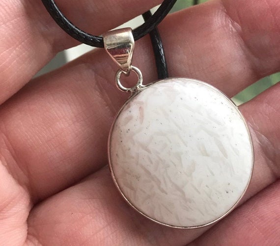 Sale, Very Beautiful Scolecite  Necklace, 925 Silver With Cord, Positive Energy, Full Moon