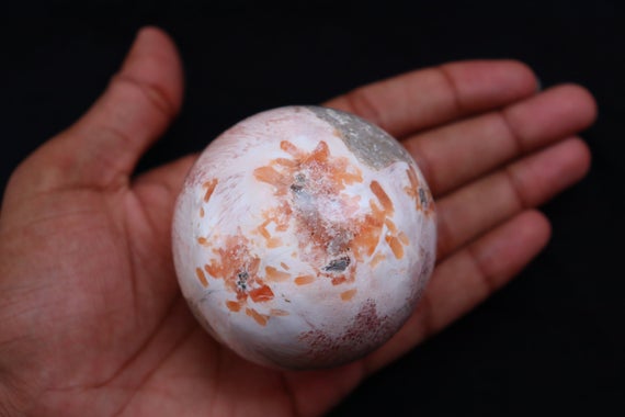 Large Natural Pink Scolecite Sphere, Pink Scolecite Sphere, Polished Pink Scolecite Sphere, Pink Scolecite - Healing Crystals And Stones