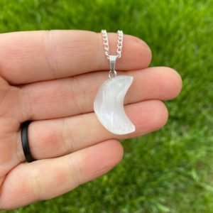 Shop Gemstone & Crystal Necklaces! Selenite Moon Necklace – Selenite Moon Pendant – Selenite Pendant – selenite jewelry – selenite crystal – selenite necklace – crescent moon | Natural genuine Gemstone necklaces. Buy crystal jewelry, handmade handcrafted artisan jewelry for women.  Unique handmade gift ideas. #jewelry #beadednecklaces #beadedjewelry #gift #shopping #handmadejewelry #fashion #style #product #necklaces #affiliate #ad