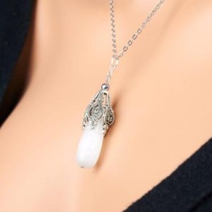 Genuine white selenite teardrop pendant. Selenite silver flower pendant  40mm | Natural genuine Array jewelry. Buy crystal jewelry, handmade handcrafted artisan jewelry for women.  Unique handmade gift ideas. #jewelry #beadedjewelry #beadedjewelry #gift #shopping #handmadejewelry #fashion #style #product #jewelry #affiliate #ad