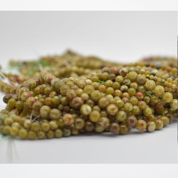Natural Olive Red Serpentine Semi-precious Gemstone Round Beads - 4mm, 6mm, 8mm, 10mm Sizes - 15" Strand