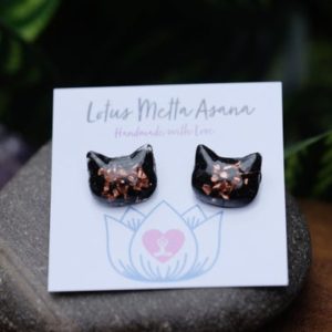Shop Shungite Jewelry! ELITE NOBLE SHUNGITE Resin Cat Stud Earrings 13mm Kitty Head Orgone Emf 5G Protection Jewelry Nickel-Free | Natural genuine Shungite jewelry. Buy crystal jewelry, handmade handcrafted artisan jewelry for women.  Unique handmade gift ideas. #jewelry #beadedjewelry #beadedjewelry #gift #shopping #handmadejewelry #fashion #style #product #jewelry #affiliate #ad