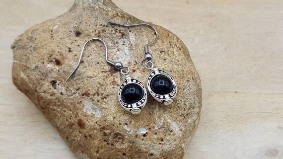 Small Rainbow Obsidian Earrings. Reiki Jewelry Uk. 8mm Stone. Oval Frame Dangle Drop Earrings. Empowered Crystals