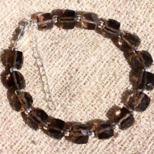 Shop Smoky Quartz Bracelets! Bracelet 925 sterling silver and stone – smoky Quartz 7-8mm faceted Cubes | Natural genuine Smoky Quartz bracelets. Buy crystal jewelry, handmade handcrafted artisan jewelry for women.  Unique handmade gift ideas. #jewelry #beadedbracelets #beadedjewelry #gift #shopping #handmadejewelry #fashion #style #product #bracelets #affiliate #ad