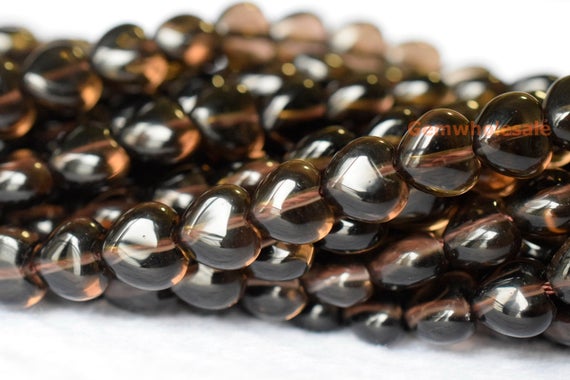 16" 8mm Natural Smoky Quartz Fat Heart Beads, Grey Crystal Semi-precious Stone Yglo