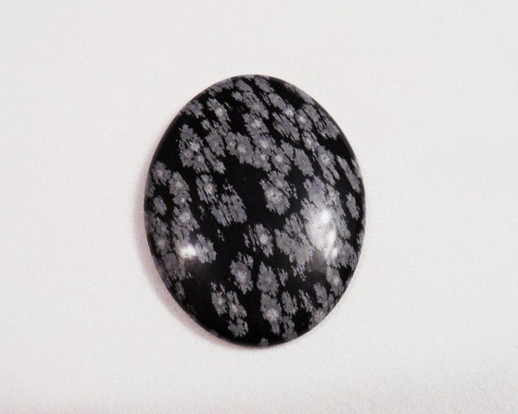 Snowflake Obsidian Cabochon, Natural Black And Gray Oval Shaped Cab