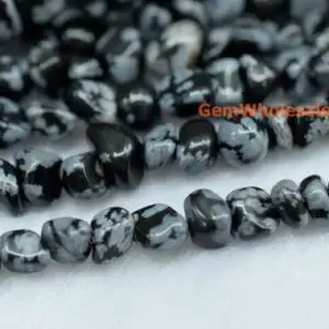 Shop Snowflake Obsidian Chip & Nugget Beads! 15.5" 3~5mm Natural Snowflake obsidian pebbles beads, small Snowflake obsidian pebbles, Snowflake obsidian potato beads, small nugget beads | Natural genuine chip Snowflake Obsidian beads for beading and jewelry making.  #jewelry #beads #beadedjewelry #diyjewelry #jewelrymaking #beadstore #beading #affiliate #ad