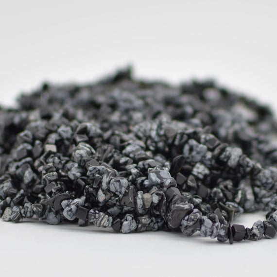 Natural Snowflake Obsidian Semi-precious Gemstone Chips Nuggets Beads - 5mm - 8mm, 32" Strand