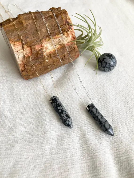 Snowflake Obsidian Crystal Point Necklace, Dainty Necklace, Handmade Jewelry, Crystal Jewelry, Authentic Natural Snowflake Obsidian