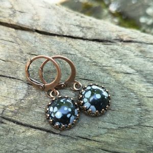 Shop Snowflake Obsidian Earrings! Snowflake obsidian earrings Cooper earrings Cabochon earrings | Natural genuine Snowflake Obsidian earrings. Buy crystal jewelry, handmade handcrafted artisan jewelry for women.  Unique handmade gift ideas. #jewelry #beadedearrings #beadedjewelry #gift #shopping #handmadejewelry #fashion #style #product #earrings #affiliate #ad