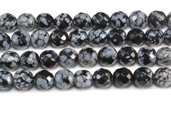 Snowflake Obsidian Beads - Snowflake Beads Wholesale - Faceted Round Beads - Black And Grey  Gemstone Beads - Size  6-10mm -15 Inch