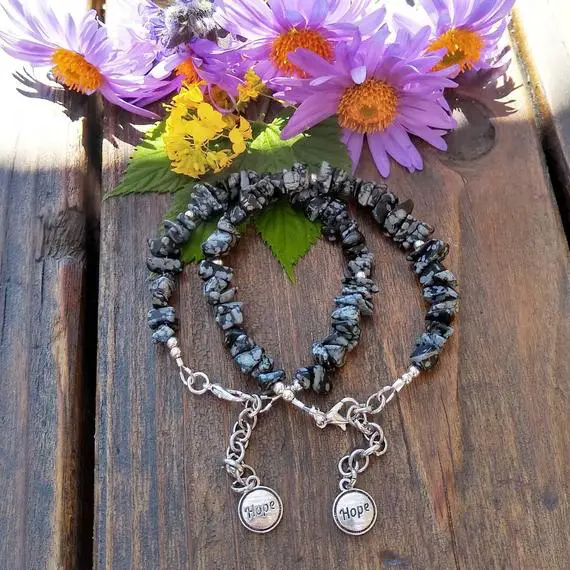 Snowflake Obsidian And Silver Hope Bracelet, Jewelry For Women, Gemstone Chips, Free Shipping, Gifts For Her