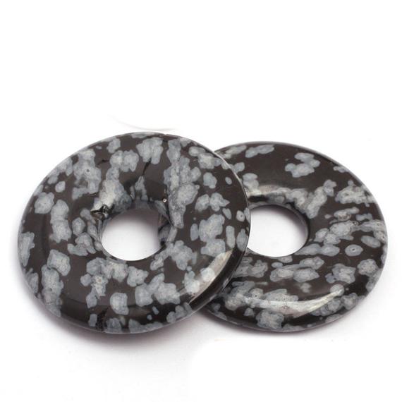 Snowflake Obsidian Pendant, Natural Gemstone Beads, Stone Donut Pendant Beads 30mm 40mm 50mm 1pc