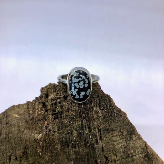 Snowflake Obsidian Ring - Handmade Ring / Stackable Ring / 925 Silver Ring / Black Obsidian Ring / Black Stone Ring / Unique Ring