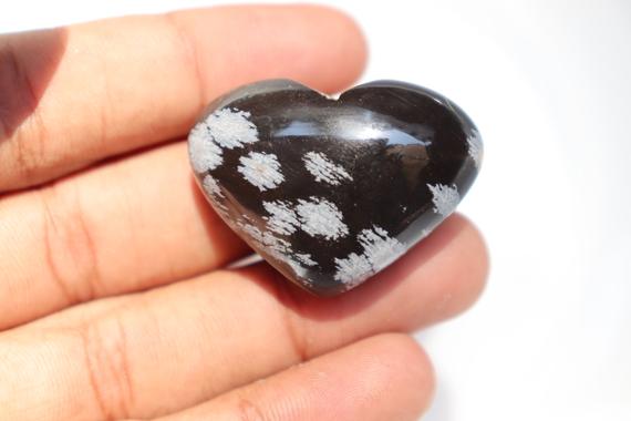 Snowflake Obsidian Heart, Base & Solar Plexus Chakras Healing Stone Sphere,  Grounding Snowflake Obsidian Polished Crystal. Pocketstone