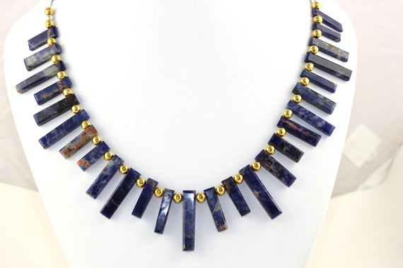 Natural Sodalite Rectangle Shape Beads Sodalite Stone Blue Color Natural Stone Faceted Necklace Sodalite Stone Blue Sodalite Beads (26 Pcs)