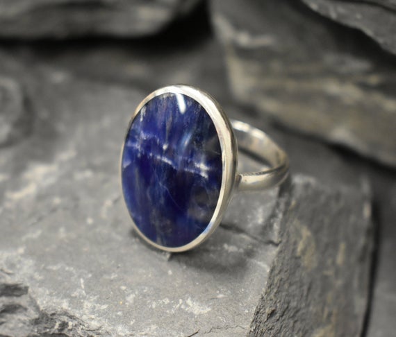 Large Sodalite Ring, Natural Sodalite, Statement Ring, Sagittarius Birthstone, Blue Stone Ring, Boho Ring, Massive Ring, Solid Silver Ring