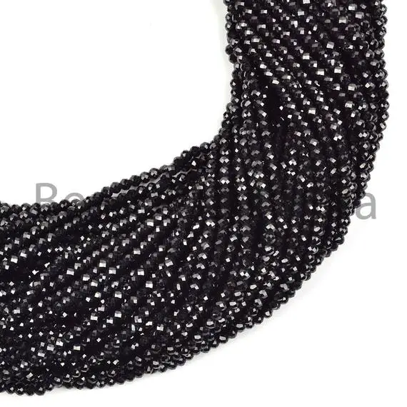 3.25 Mm Natural Black Spinel Faceted Rondelle Beads, Black Spinel Beads, Black Spinel Faceted Beads, Black Spinel Rondelle Beads