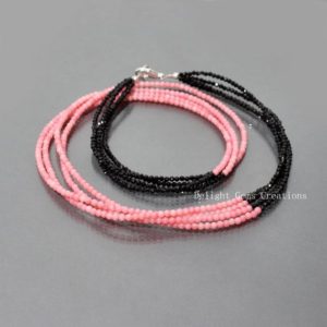 Shop Spinel Necklaces! Black Spinel And Pink Coral Beaded Necklace, 2-2.5mm Faceted-Smooth Round Beads Necklace, Multi Layering Necklace, Gemstone Beads Necklace | Natural genuine Spinel necklaces. Buy crystal jewelry, handmade handcrafted artisan jewelry for women.  Unique handmade gift ideas. #jewelry #beadednecklaces #beadedjewelry #gift #shopping #handmadejewelry #fashion #style #product #necklaces #affiliate #ad