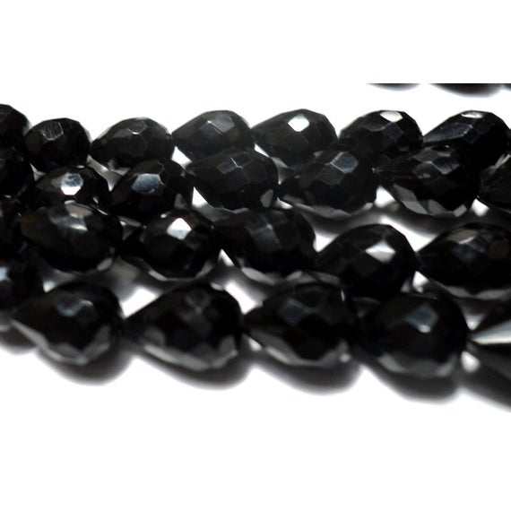 6x8mm Black Spinel Straight Drilled Briolettes, Black Spinel Tear Drop Beads, 9 Inch Half Strand Black Spinel Briolette Beads For Jewelry