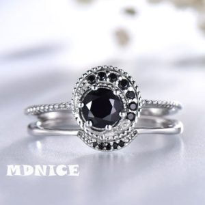 Shop Spinel Jewelry! 2PCS Sterling Silver Wedding Set,Black Spinel Ring,Black Diamond Band,Natural Gemstone Ring,Unique Ring Set,14k Gold Rings | Natural genuine Spinel jewelry. Buy handcrafted artisan wedding jewelry.  Unique handmade bridal jewelry gift ideas. #jewelry #beadedjewelry #gift #crystaljewelry #shopping #handmadejewelry #wedding #bridal #jewelry #affiliate #ad