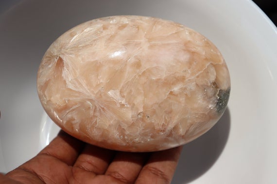 Xxl Peach Stilbite Palm Stone, The Stone With Lots Of Healing Properties New Peach Stilbite With Chatoyant Crystal Heart Stone, 2635carats