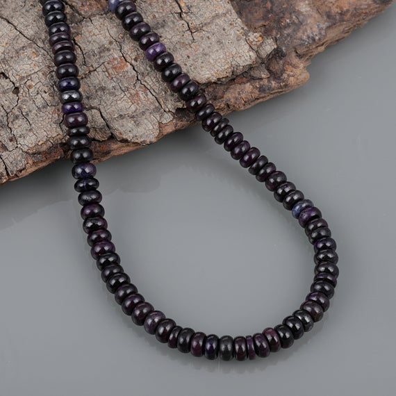 Handmade Natural Sugilite Necklace, Plain Rondelle 6-6.6mm Beads, With Sterling Silver Chain & Lock, Elegant Gemstone Jewelry