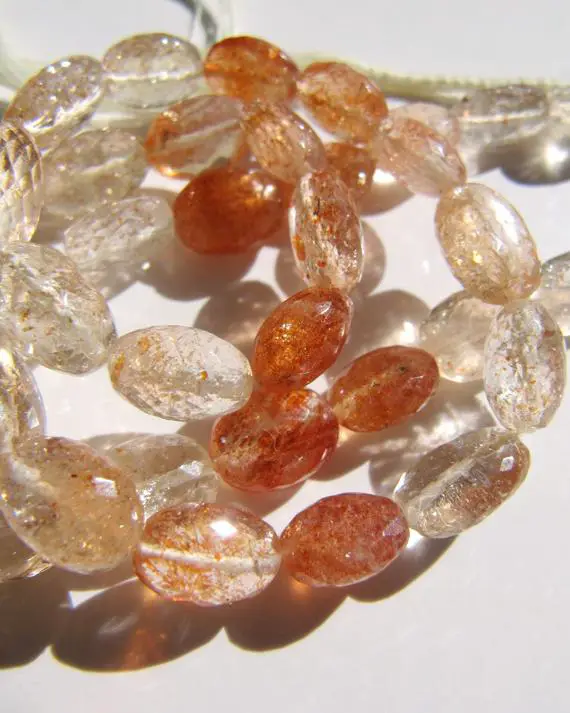 Oregon Sunstone Ovals • Aaa Micro Faceted Oval Nuggets • Natural Genuine Gemstone Beads • Shaded Orange Copper Gold Schiller