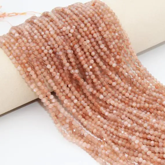 Aaa Genuine Sunstone Faceted Round Beads,2mm 3mm 4mm Faceted Gemstone Beads,natural Sunstone Beads,15.3 Inch Full Strand Micro Faceted Beads