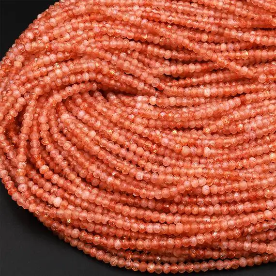 Aaa Natural Sunstone Faceted Rondelle Beads 3mm 4mm 5mm 15.5" Strand
