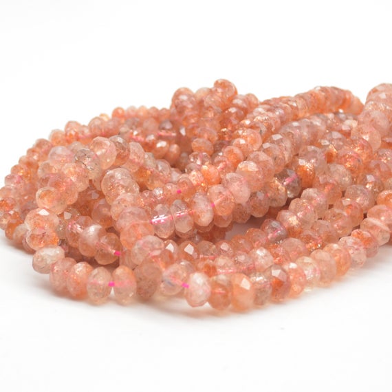 Natural Sunstone Semi-precious Gemstone Faceted Rondelle Spacer Beads - 6mm, 9mm Sizes - 15" Strand