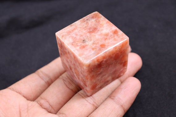 Sunstone Cube Stone - Polished Gemstone Smooth Cube Stone,reiki And Chakra Stone, Crystal Stone, Healing Stone, Pocket Stone, Sunstone Cube