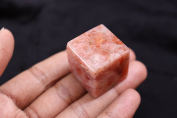 Sunstone Cube Stone - Polished Gemstone Smooth Cube Stone,reiki And Chakra Stone, Crystal Stone, Healing Stone, Pocket Stone, Sunstone Cube