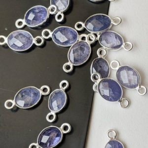 Shop Tanzanite Faceted Beads! 13-15mm Tanzanite Rose Cut Oval Shape Connectors, 5 Pcs Double Loop Both Side Faceted 925 Silver Bezel Findings, Bezel Tanzanite – PDG255 | Natural genuine faceted Tanzanite beads for beading and jewelry making.  #jewelry #beads #beadedjewelry #diyjewelry #jewelrymaking #beadstore #beading #affiliate #ad