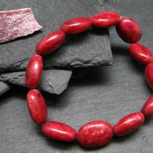 Thulite Genuine Bracelet ~ 7 Inches ~ 16mm Oval Beads